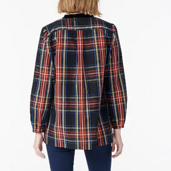 J.Crew Velvet-trimmed V-neck tunic in black Stewart Tartan S - Picture 4 of 7